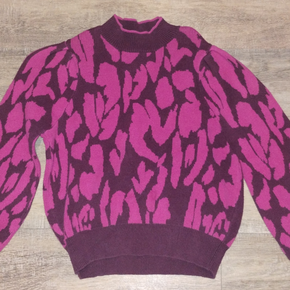 Who What Wear Pink and Purple Patterned Turtleneck Sweater